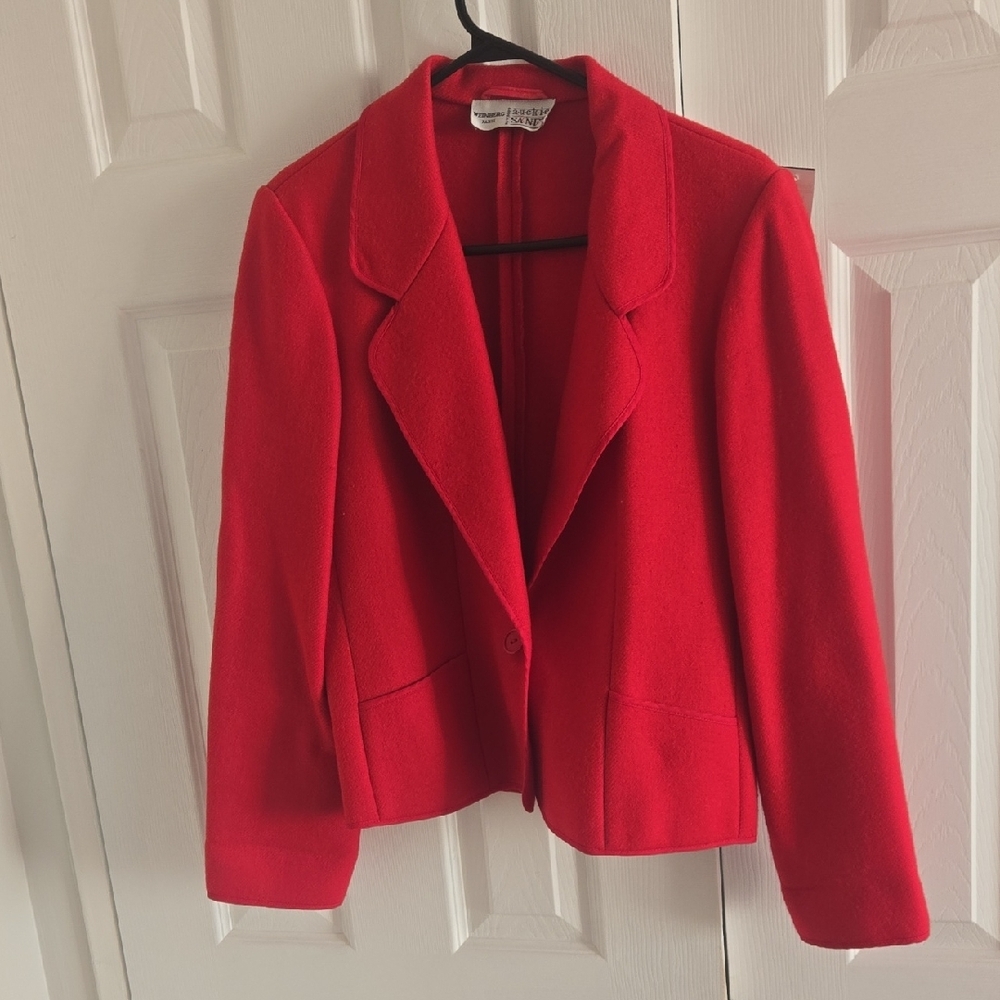 1980s Chester Weinberg Red Wool Blazer Sz L